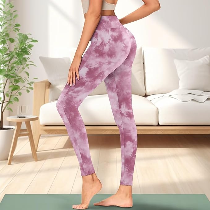Leggings with Pockets for Women Tummy Control Workout Pants Tie Dye Leggings High Waisted Yoga Pant Gym Trousers