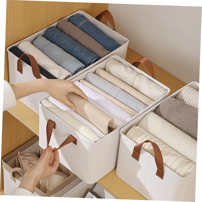 Cotton Linen Foldable Storage Basket with Handle Capacity Organizer for Clothes and Home Sundries Storage Bin for Bedroom and Closet