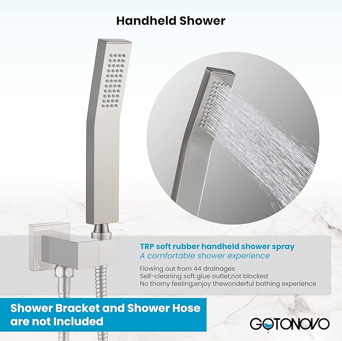 gotonovo Wall Mount High Pressure Brushed Nickel Square Hand Held Shower