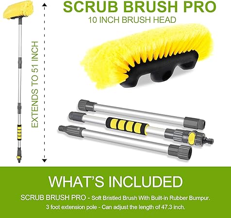 Anyyion 51 Inch Car Wash Brush with 10 Inch Soft Bristle, OnOff Switch for Car Truck Boat Washing Brush, Perfect for Cleaning House Siding, Auto Cars, Trucks, SUV, RV, Floors and More!