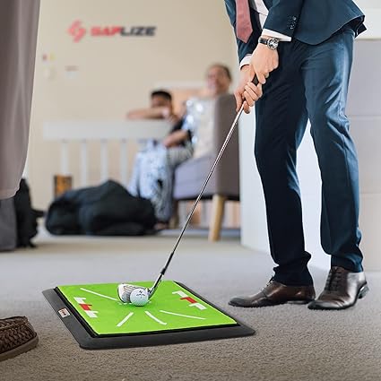SAPLIZE 3-in-1 Golf Hitting Mat, 3 Replaceable Turfs for Tracing Swing Path, Hitting and Chipping Training, 13"X17" with Heavy Duty Base, Golf Practice Mat, Golf Training Mat
