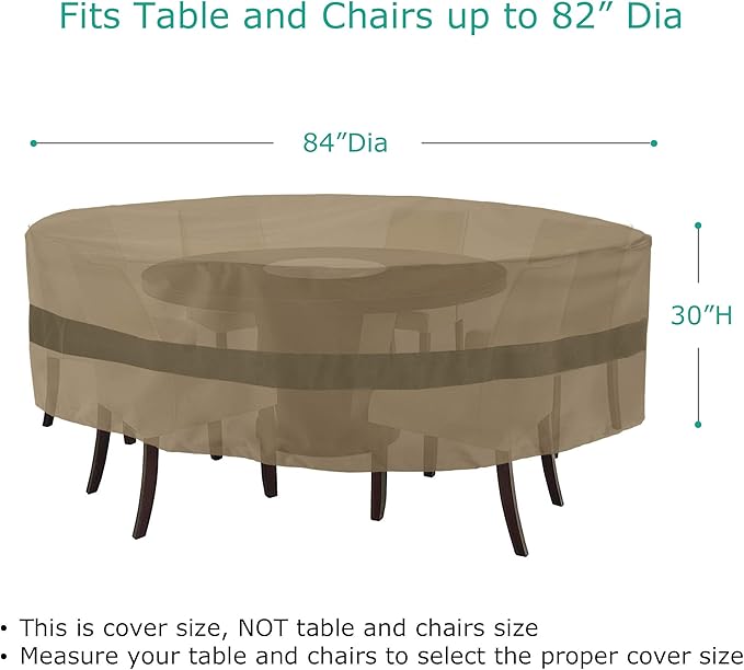 SunPatio Patio Round Table and Chairs Cover, Heavy Duty Waterproof Patio Furniture Set Cover for Outdoor Dining Set, Veranda Patio Furniture Cover for All Weather Protection, 84"Dia x 30"H, Taupe