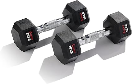 Sunny Health Fitness Hex Style Dumbbell 5 LBS TO 50 LBS Chrome Handles, Hand Weight for Strength Training, Home Gym, Exercise, Workout Equipment Multiple Size Options
