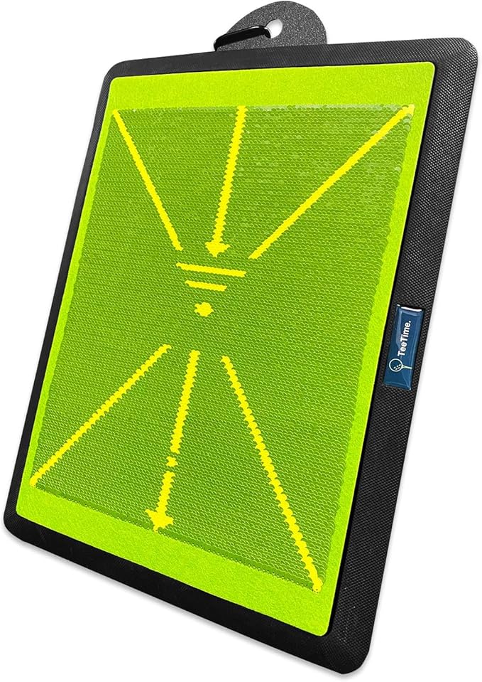 TeeTime Golf Practice Mat - Patent Pending - Dual-Tone Sequin Design - Ideal for IndoorOutdoor Golf Training - Includes Carry Clip