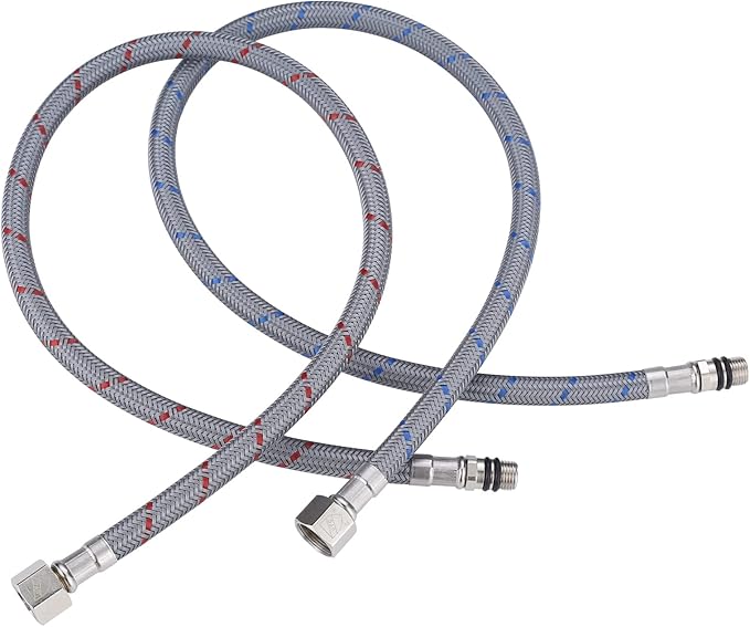 WOWOW 16" Length Faucet Supply Line, Bathroom Kitchen Faucet Lines Braided Nylon Sink Hose,cUPC Faucet Supply Lines 38" Female Compression Thread M10 Male Connector 2Pcs (1 Pair)