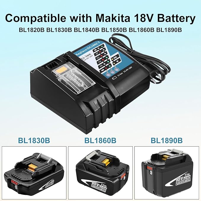 Rapid Charger Compatible with 14.4V 18V Lithium-Ion Battery BL1815 BL1830 BL1840 BL1845 BL1850 BL1860 Replacement for DC18RC Battery Charger