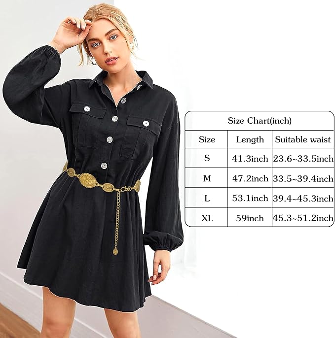 Women's Concho Chain Belt Western Cowgirl Metal Waist Chain Belt for Dress