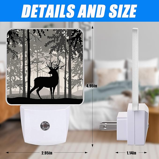 Forest Deer Night Light, Birch Tree Nightlight Plug into Wall,LED LampSuitable for Bedrooms,Kitchens,Toilets,Etc.Auto Sensor Dusk to Dawn,Energy-Saving