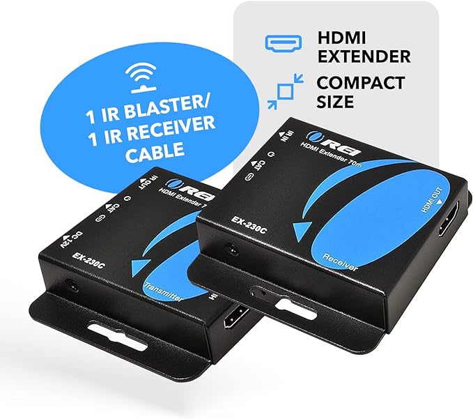 OREI 4K HDMI Over Ethernet CAT6/CAT7 Extender, Extender RJ45 4K@30Hz Upto 130 Ft 1080P Upto 230 FT Full HD POC Transmitter & Receiver IR Loop Out (EX-230C)