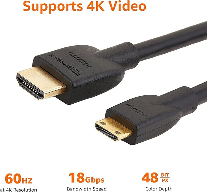 Basics High Speed Mini HDMI (Source) to HDMI (Display) Cable, 1.8 m, Black