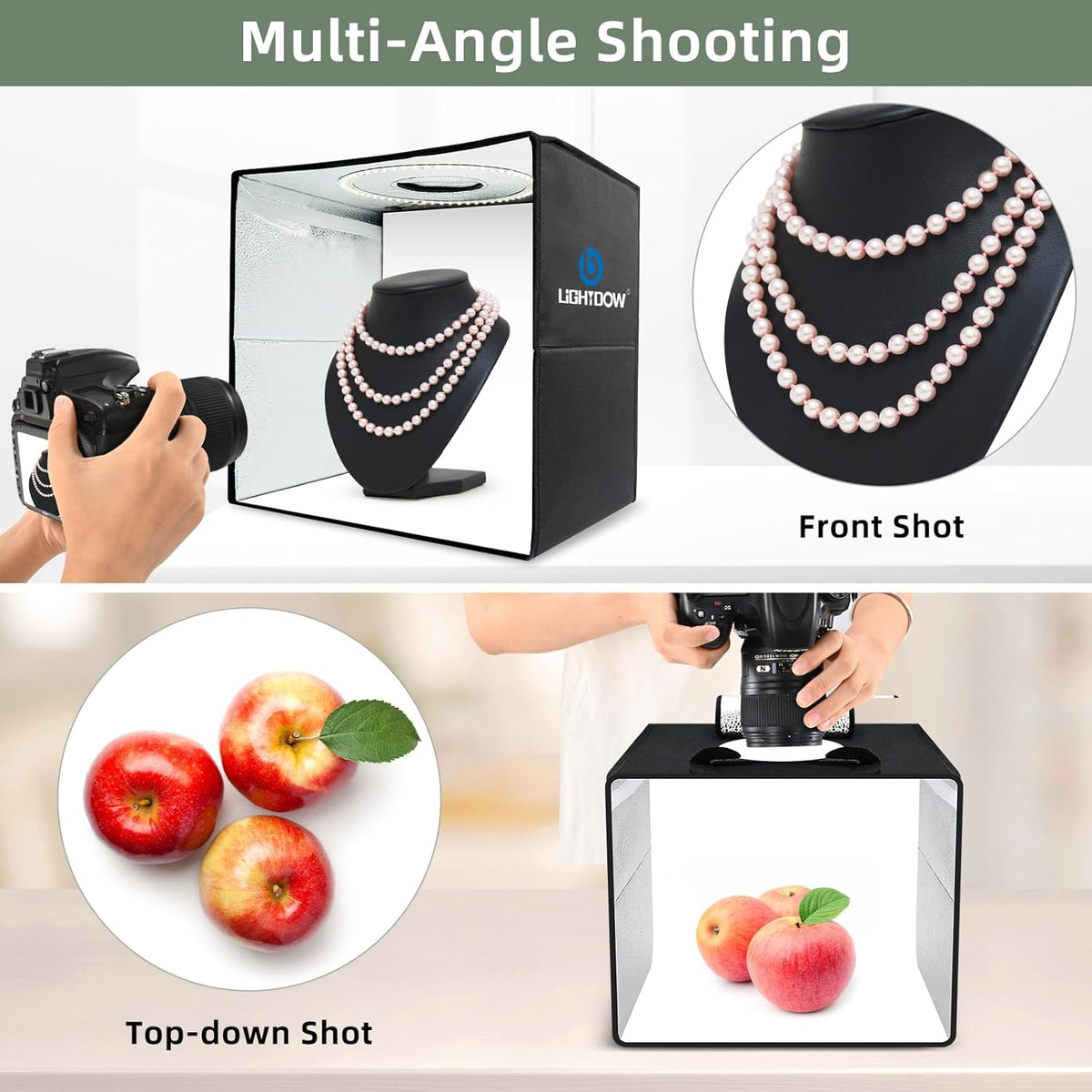 Lightdow 16"x16"x12" Photo Studio Light Box Photography with 120 LEDs (CRI>95), 1 Backdrops - Portable/Dimmable/Versatile Folding Shooting Tents for Toys/Jewelry/Watches/Cosmetics Photography