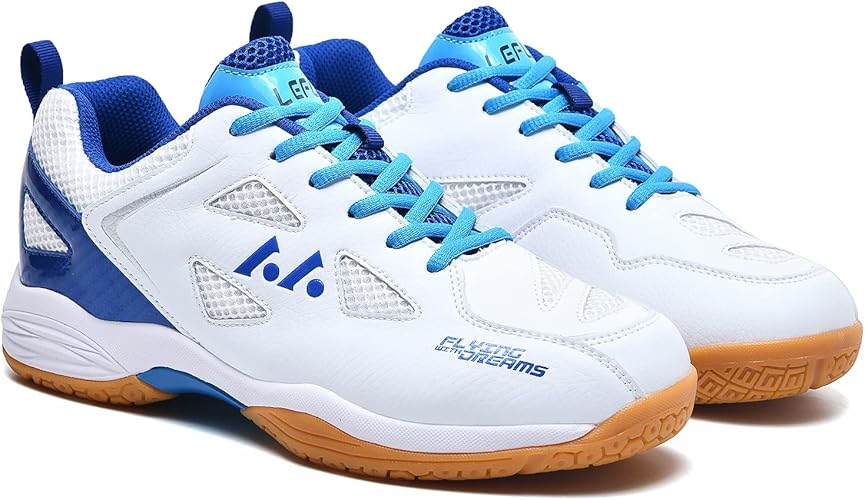 Men's Light 22 Lightweight Cushioning Pickleball Court Shoes (White/Blue, 8.5)