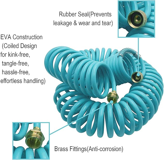 AUTOMAN Recoil Garden Water Hose 50 ft, EVA Curly Water Hose with Brass Connectors,Garden Hose Coil,Includes 7-Pattern Function Sprayer,Retractable,Corrosion Resistant Garden Coil Hose.