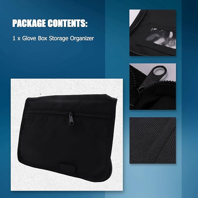 Universal Glove Box Organizer Storage Holder for Manuals Car Documents Glove Bag with Multi Pockets, Black, 500039075
