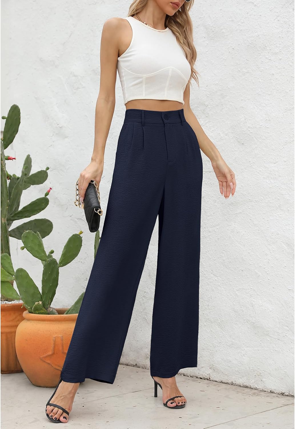 CZYINXIAN Women's Casual High Waisted Wide Leg Pants Flowy Business Work Casual Pants with Pockets