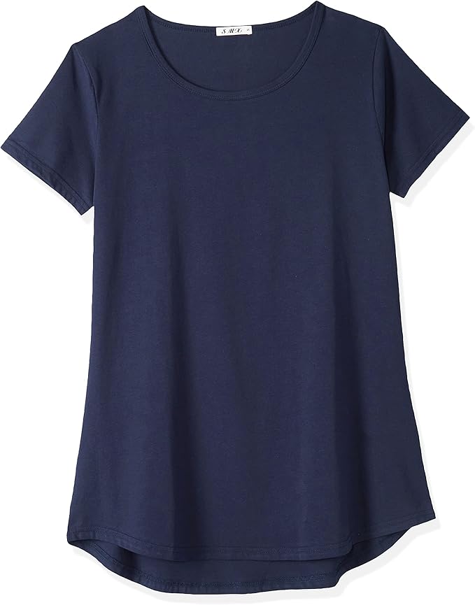 Women's Cotton Fitted Long Length T Shirts Short Sleeve Basic Comfy Tunic Tee Tops