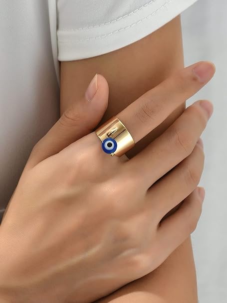 Rings for Women Evil Eye Detail Bead Decor Cuff Ring