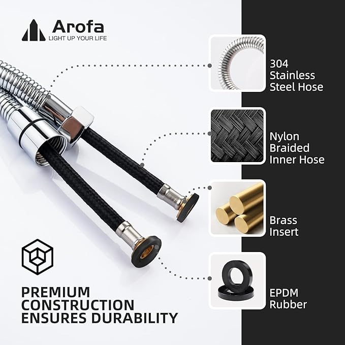 Bidet Hose Replacement, 47 Inch Bidet Hose for Toilet Handheld Bidet Sprayer, Arofa Stainless Steel Shower Hose with Nylon Braided PVC Inner Hose for G 1/2 Connector, Chrome