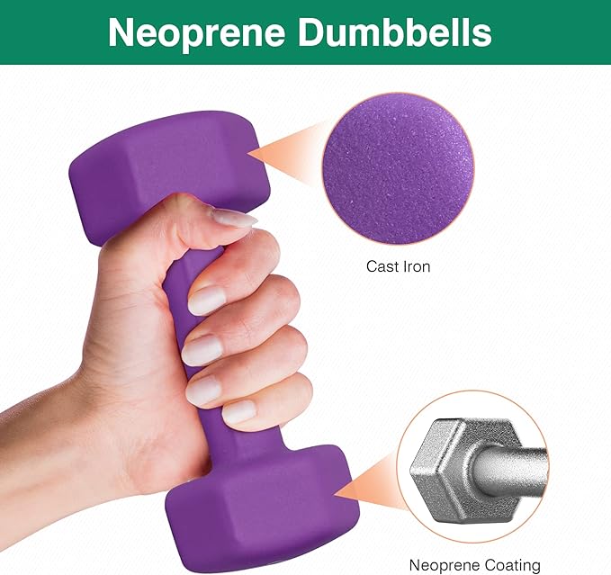Dumbbell Hand Weight Pairs ‚ Neoprene Dumbbell Exercise & Fitness For Home Gym Equipment and Adjustable Dumbbell Sets‚ Non-Slip, Color Coded Hex Shaped Free Weights.