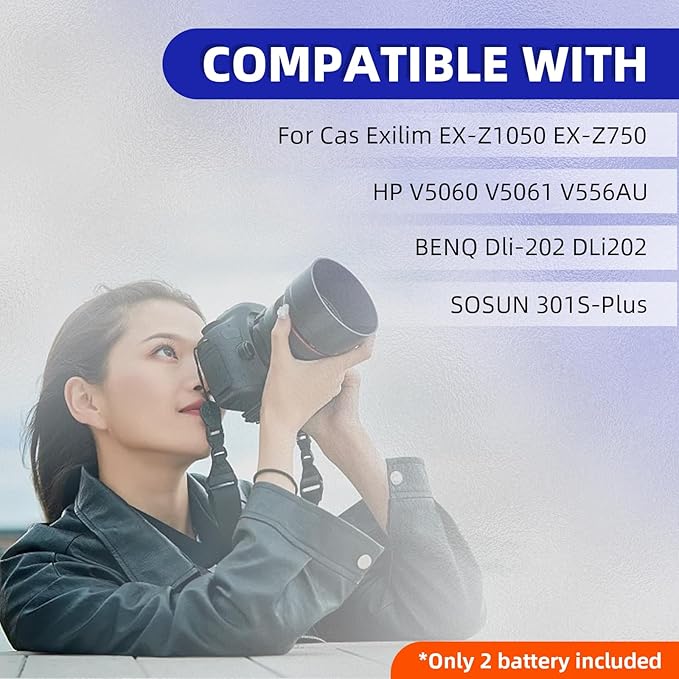 2Pcs NP-40 Battery,2000mAh for Casio Exilim EX-Z1050 EX-Z750, Kodak LB-060 AZ521 AZ361 AZ501 AZ522 AZ362 AZ526, HP D3500 SKL-60 V5060H V5061U SUN06 YCO6 Full HD Portable Camera