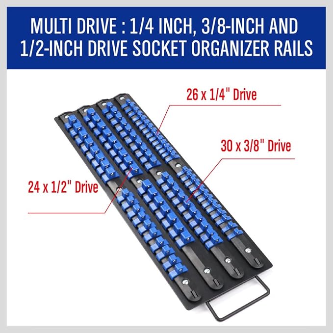 HORUSDY 80-Piece Heavy Duty Socket Organizer, 14-Inch, 38-Inch, 12-Inch, Premium Quality Socket Holders