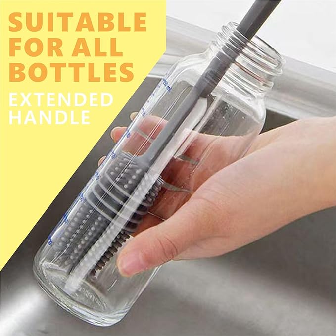 Silicone Bottle Brush,Silicone Bottle Cleaning Brush with Long Handle,be Suited to Cleaning Narrow Neck Containers, Vacuum Sports Bottle, Tumblers, Flask, Glassware (2 Pack, Black and White)