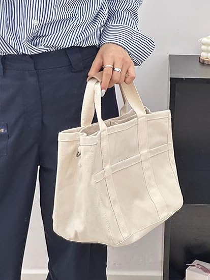 Women Multi-Pocket Canvas Tote Bag Durable Large Capacity Crossbody Handbag,Adjustable Strap Versatile Crossbody Bag