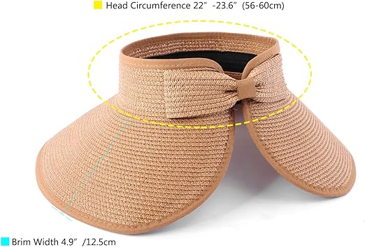 Women Sun Visors Foldable Straw Hats Summer Beach Packable Hat Floppy Wide Brim Cap Deep Style, Adjustable Size
