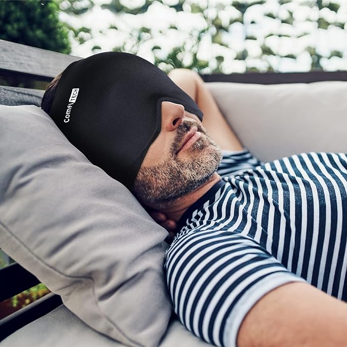 ComfiTECH Head Ice Pack Wrap Cold Cap Cooling Gel Hat, Large, Black