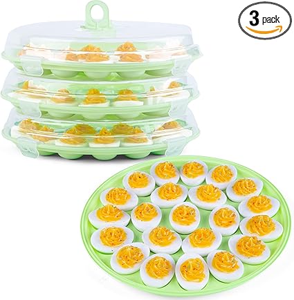 HANSGO 3PCS Deviled Egg Platter and Carrier With Lid - 66 Egg Slots for Parties and Home Kitchen
