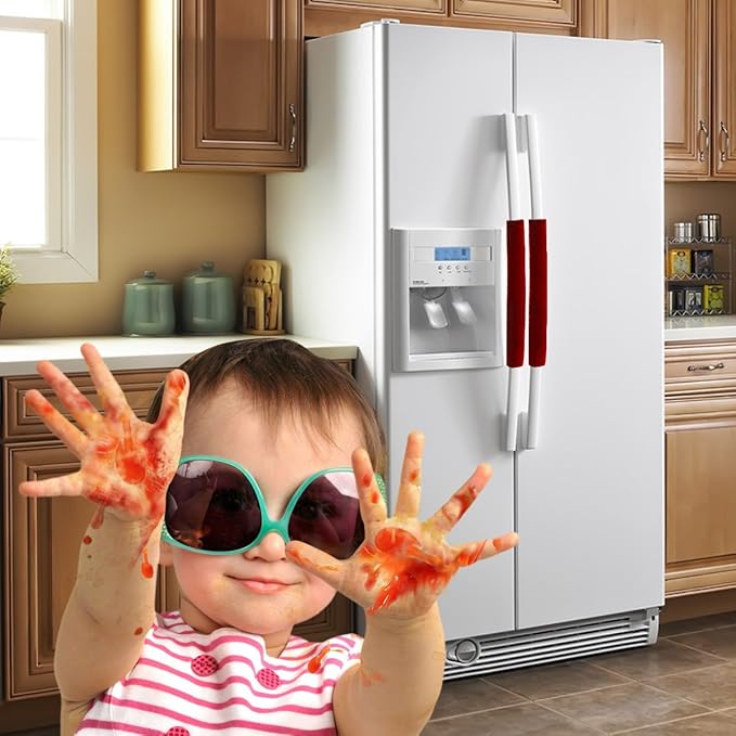 OUGAR8 Refrigerator Door Handle Covers,Keep Your Kitchen Appliance Clean from Smudges, Fingertips, Drips, Food Stains, Perfect for Dishwashers (5pcs,Burgundy)