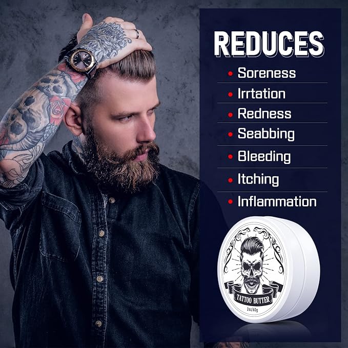 FUNAN Tattoo Butter Aftercare Cream, Tattoo Care Balm for Before, During, After Tattoo Process, Safe, Natural Tattoo Aftercare Cream 2 oz
