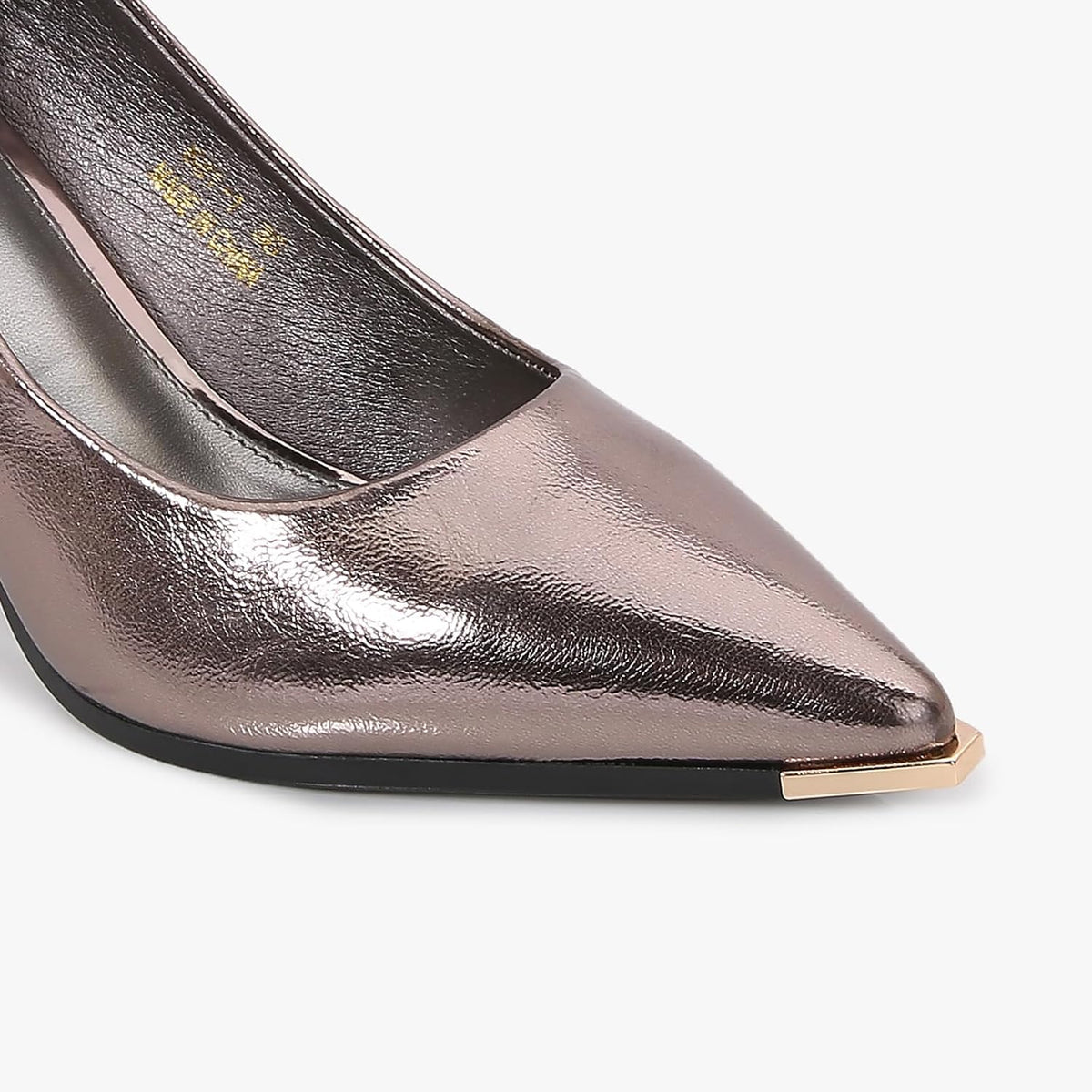 Women's Patent Block Heel Pumps, Pointed Toe with Metal Tip