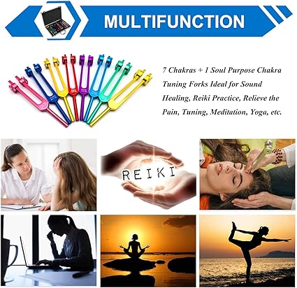 TENFLY Tuning Forks Set for Healing, 7 TENFLY 1 Soul Purpose Weighted Tuning Forks with Exquisite Aluminum Gift Box, Multicolor, (126.22 Hz, 136.1 Hz, 141.27 Hz, 172.06 Hz etc.)