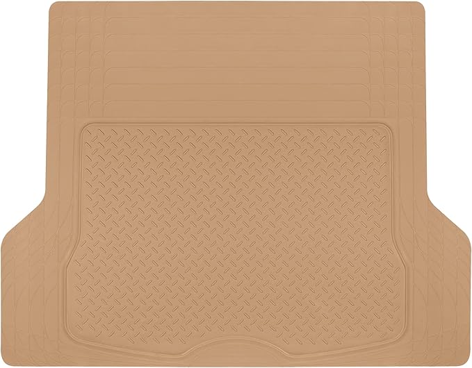 BDK Heavy Duty Rubber Cargo Mat Liner - All-Weather Trunk Protection, Trim-to-Fit Design for Cars, SUVs, Vans Trucks - Non-Slip, Waterproof, Durable Cargo Floor Liner - 46" x 56.75" x 0.25" - Beige