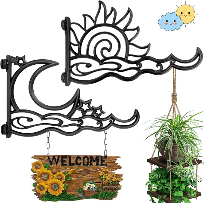 1pc 13 Inch Heavy Duty Hanging Plant Bracket, Moon Star Metal Hanging Hook Wall Art Décor Outdoor Indoor, Durable Rust-Resistant Plant Hanger Hook for Hanging Plants Birdhouse Lantern Wind Chime