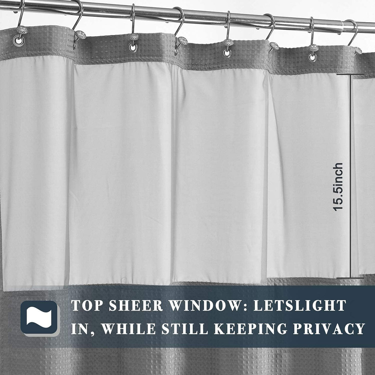 N&Y HOME Waffle Weave Shower Curtain with Snap-in Fabric Liner Set, 12 Hooks Included - Hotel Style, Water-Repellent & Washable, Heavyweight Fabric & Mesh Top Window - 71x72, Gray