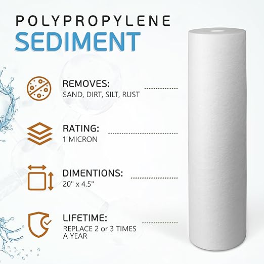 Ronaqua 20" x 4.5" Big Sediment Replacement Water Filter Cartridge, 5 Micron, NSF Certified, for Whole House, Compatible with 155358-43, 2PP20BB1M, AP810-2, FPMB-BB5-20, P5-20BB, SDC-45-2005, 2 Pack