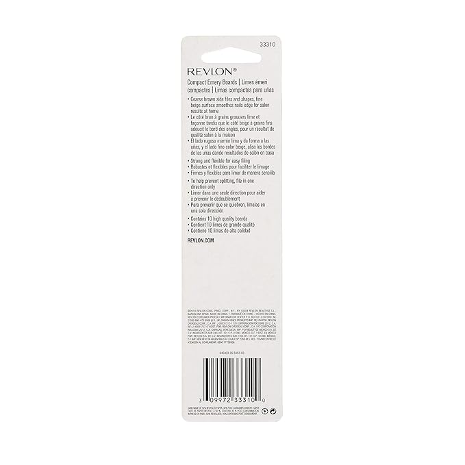 Revlon Compact Nail File, Dual Sided Emery Boards, Manicure Essentials, Smooths & Shapes Nails, Easy to Use (Pack of 10)