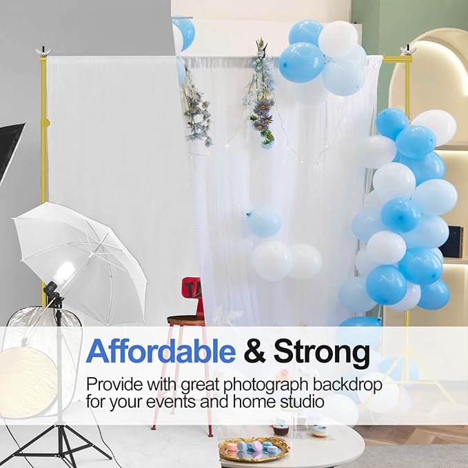 EMART Backdrop Stand 10x7ft(WxH) Photo Studio Adjustable Background Stand Support kit with 2 Crossbars, 8 Clamps, 2 Sandbags and Carry Bag for Parties, Events Decoration, Wedding -Titanium Gold