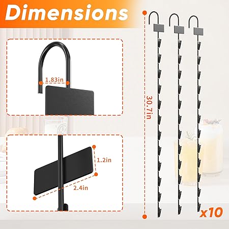 AIWFL 10 Pack Metal Hanging Merchandise Strips with Hooks, 30.7" Snack Rack Chips Bag Holder with 12 Clips, Chip Rack Display Stand with Label Header for Retail Display