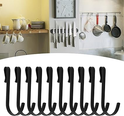 20 Pcs J Shaped Hook, Black Snap-On Hooks, Stainless Steel Clip-on Hook, Hanging Sink Grid Hook, Heavy Duty Wire Rack Hook for Kitchen, Bedroom, Office