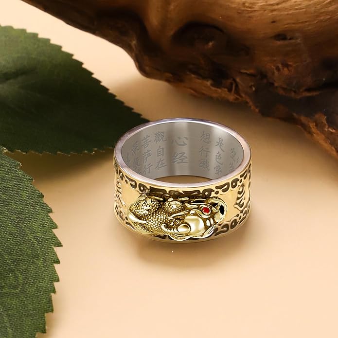 HJ HUAJ Feng Shui PiXiu Mantra Ring - Lucky Wealth Jewelry