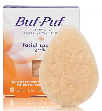 Buf-Puf Gentle Facial Sponge, Dermatologist Developed, Removes Deep Down Dirt Makeup That Causes Breakouts and Blackheads, Reusable, Exfoliating, 1 Count