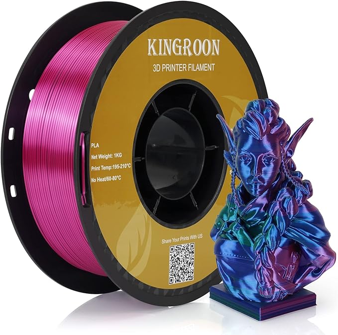 Kingroon PLA 3D Printer Filament, Triple Color Silk PLA Filament, Dimensional Accuracy +/- 0.03 mm, 1 kg Spool(2.2lbs), 1.75 mm, Red Blue Green