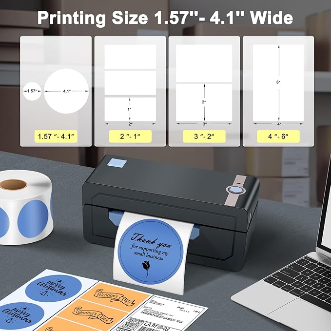 JADENS Bluetooth Thermal Shipping Label Printer Wireless 4x6 Shipping Label Printer, Compatible with AndroidiPhone and Windows, Widely Used for Ebay, , Shopify, Etsy, USPS