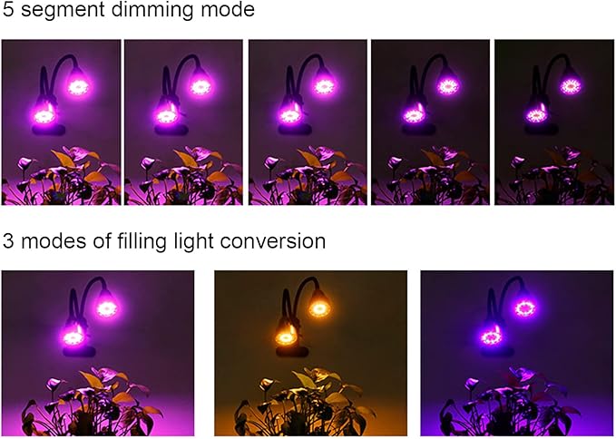 USB Powered Aluminum Shell Plant Grow Light, 360 Degree Bendable Dual Heads Fill Light with 52 LEDs for Indoor Plants with Non Slip Base