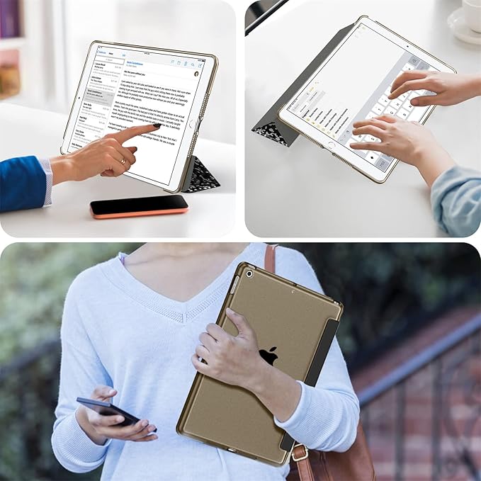 Soke Case for iPad 9th Generation 2021 iPad 8th Gen 2020 iPad 7th Gen 2019, Slim Trifold Stand Auto WakeSleep, Premium Protective Hard PC Back Cover for Apple iPad 10.2 Inch (Book Black)