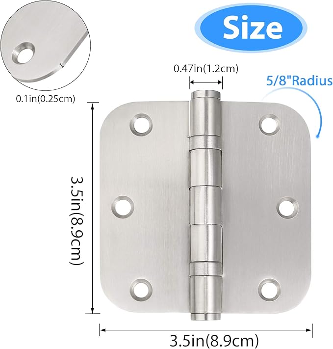 Stainless Steel Door Hinges, 3.5''X 3.5'' Ball Bearing Hinges, Commercial Grade Heavy Duty Hinges with 58 Inch Radius Corners, Door Interior Metal Hardwares, 3 Pack (Silver)