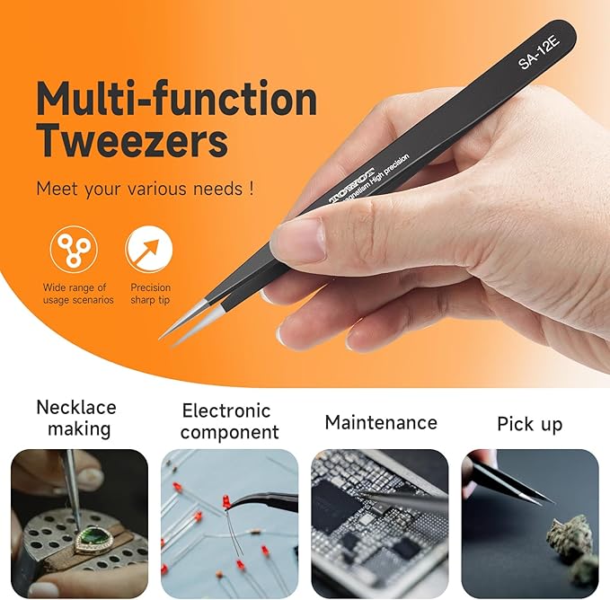 TOWOT Precision Tweezers, Pointed Tweezers for Electronics, Anti-static Stainless Steel Long Tweezers for Crafts, Soldering, Welding, and Jewelry Making Industrial Tweezers
